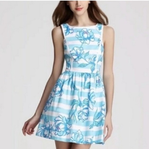 Lilly Pulitzer Sandrine Mini Dress Women’s 6 Shorely Blue Tossing The Line - Picture 1 of 9